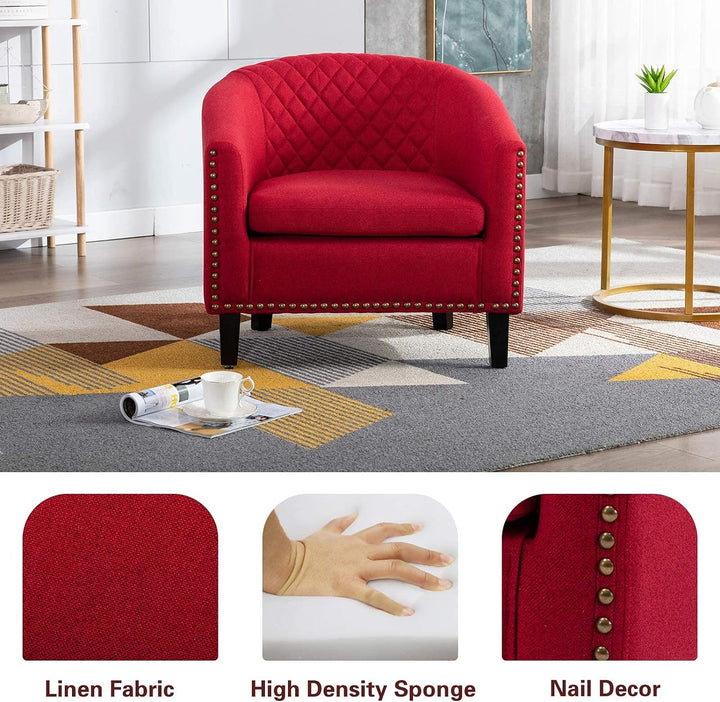 Armchair Barrel Club Chair,Modern Line Fabric Accent Chair (Red)