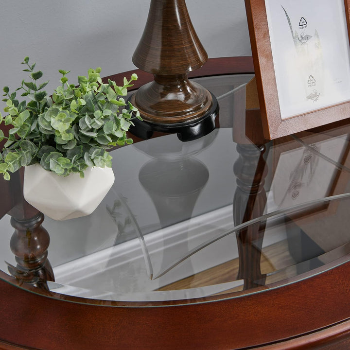 Solid Wood Oval End Table w/ Glass Top