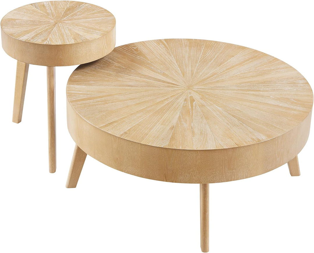 Nesting Round Oak Wood Coffee Table Set, Light Brown 02-set 1234