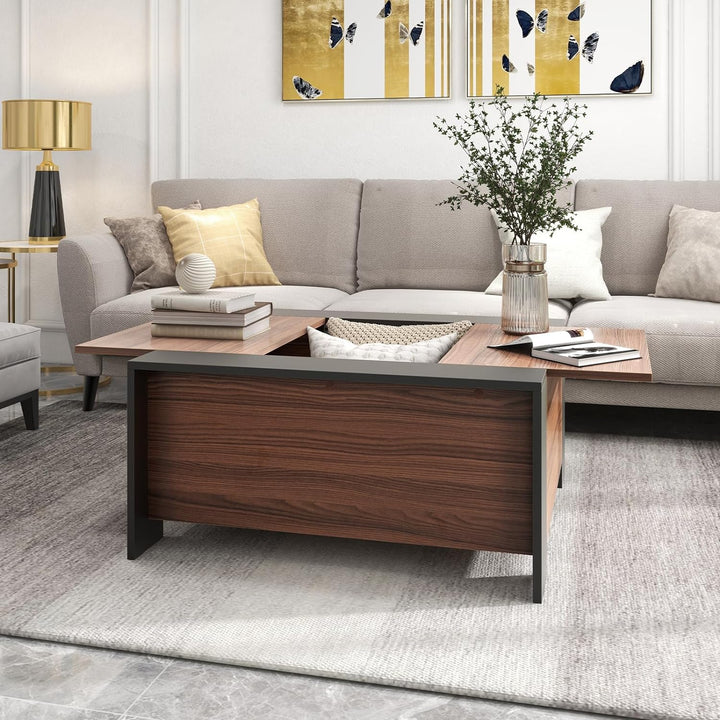 Sliding Top Coffee Table with Hidden Storage, Extendable Cocktail Tea Table, Walnut