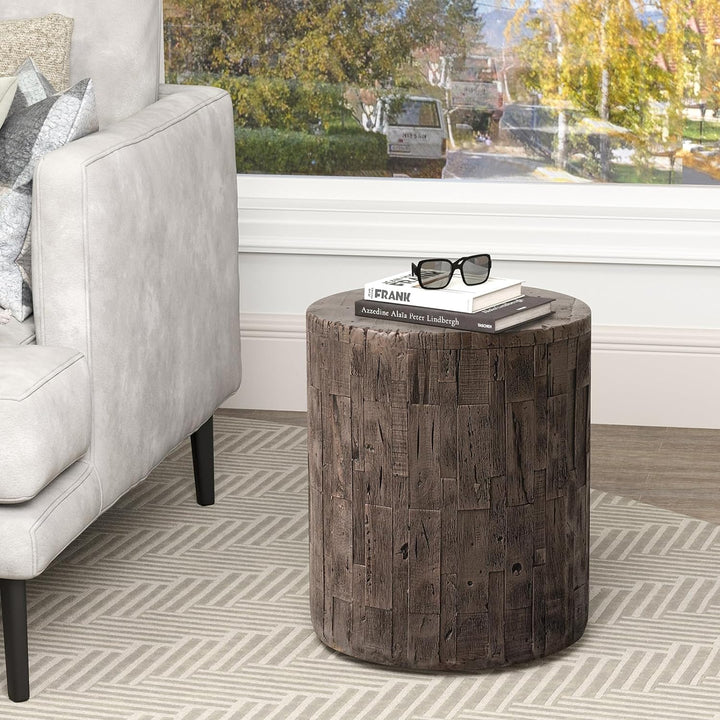 Concrete Outdoor Side Table, Tree Stump Patio End Table