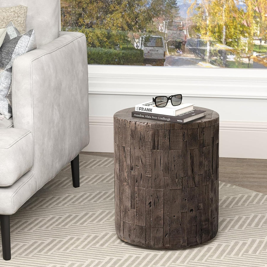 Concrete Outdoor Side Table, Tree Stump Patio End Table