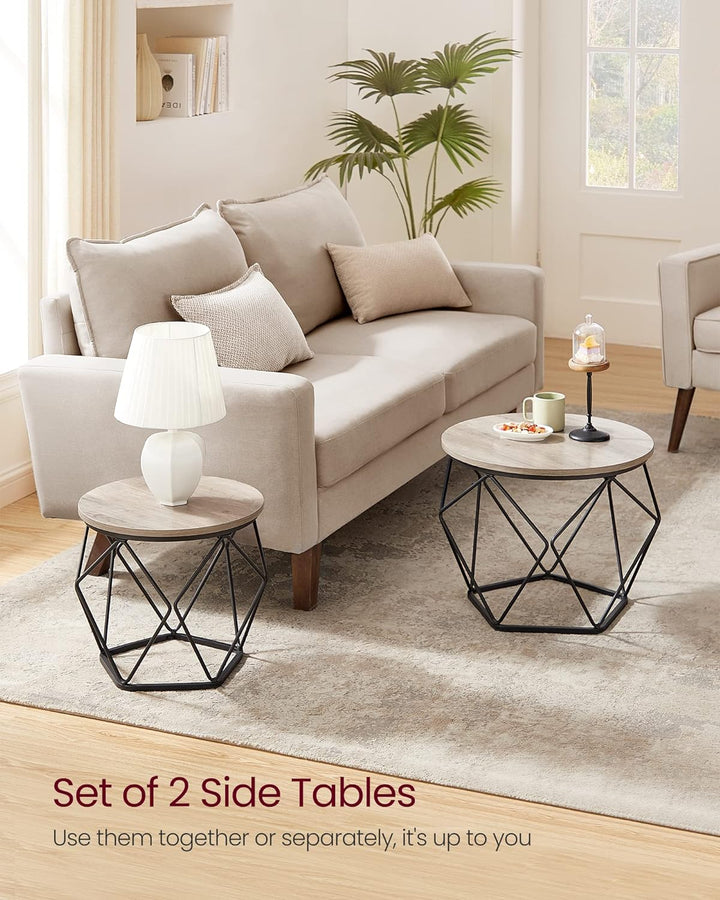 Versatile Small Coffee Table Set, Round Side Tables, Greige and Black