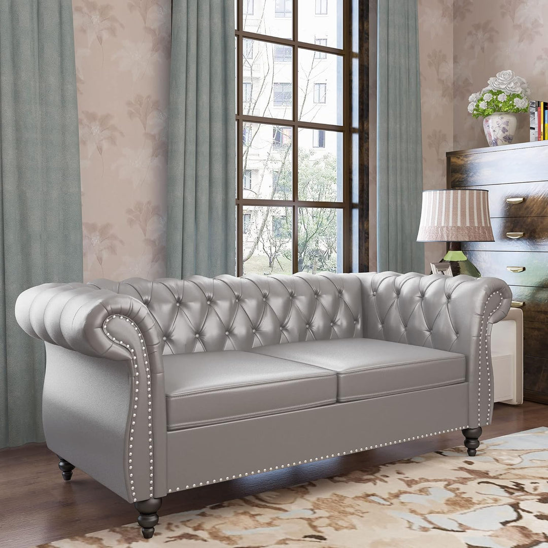 Chesterfield Loveseat, Modern Leather Sofa Tufted Couch