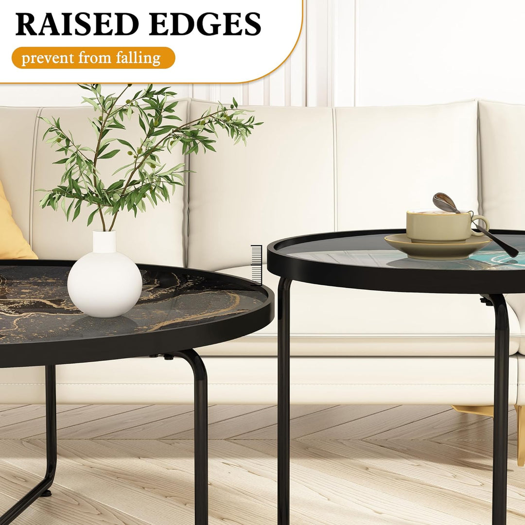 Black Coffee Table and Blue End Table, Modern Nesting Table Set