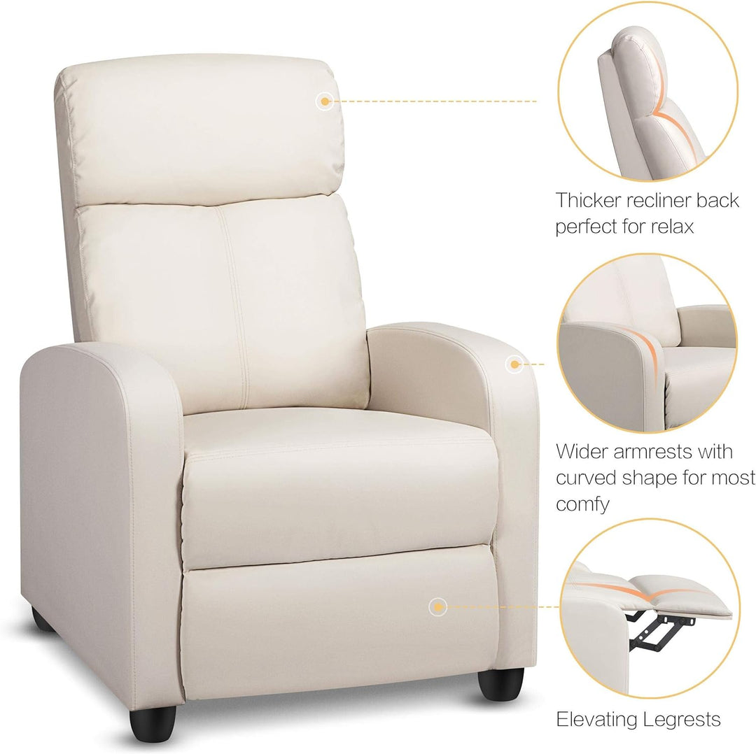 Recliner Chair PU Leather Recliner Sofa Home Theater, Beige