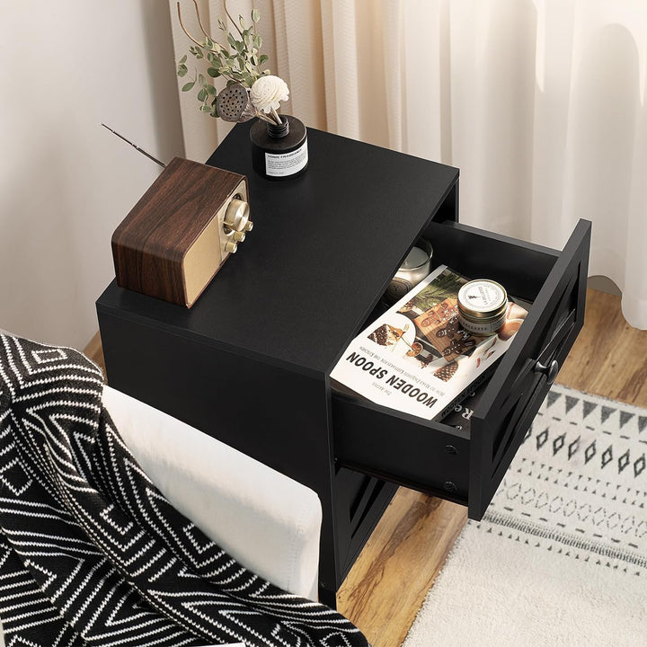 Nightstand Set of 2, Black End Table with 2 Drawers