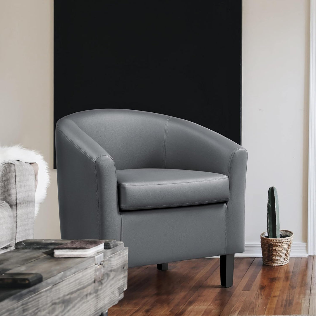 PU Leather Barrel Chair, Modern Accent Chair Gray