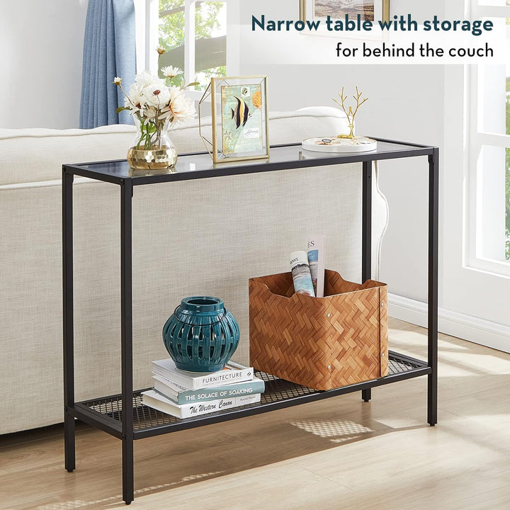 Black Console Table Glass Entryway Narrow Sofa