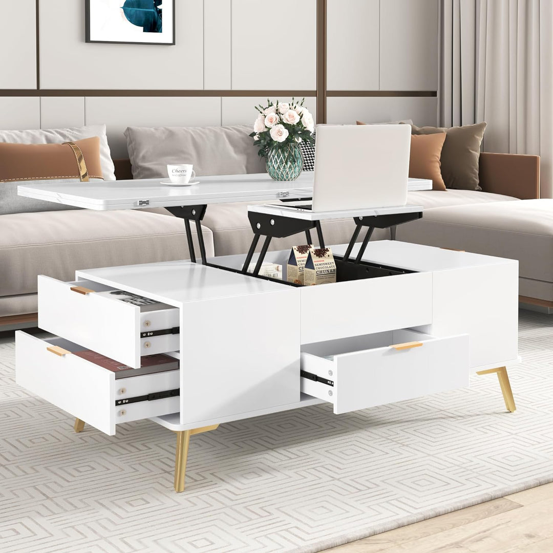 Merax Modern Lift Top Coffee Table with Drawers, White