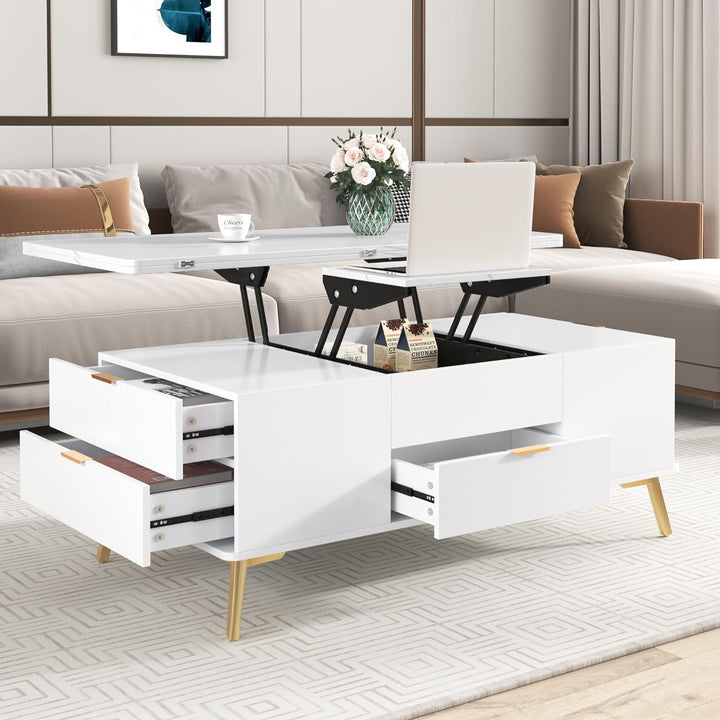 Merax Modern Lift Top Coffee Table with Drawers, White