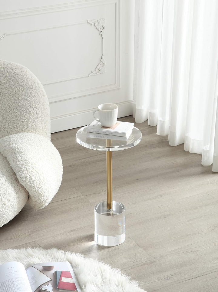 Clear Acrylic End Table,Brushed Brass Metal