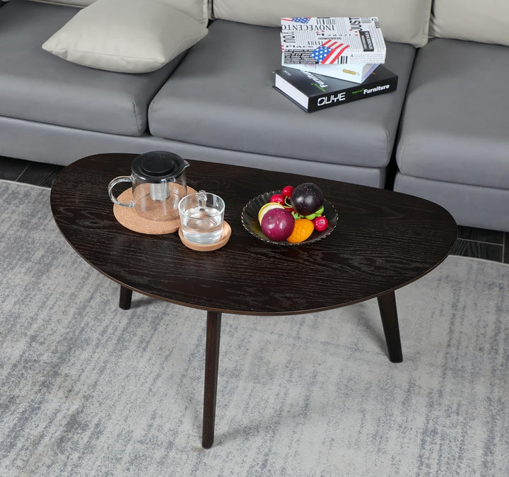 Small Oval Coffee Table, Mango Wood Tabletop, Modern Design, Black Walnut