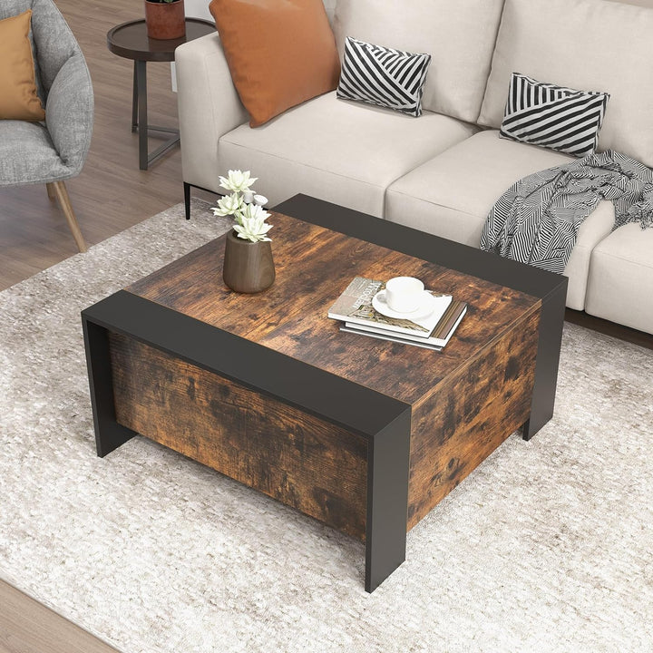 Sliding Top Coffee Table with Hidden Storage, Extendable Cocktail Table, Rustic Brown