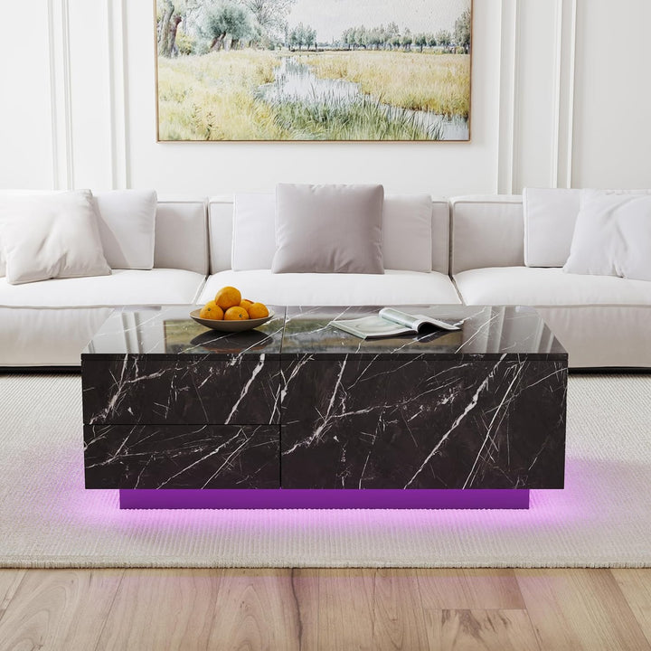 LED Coffee Table, 43" UV High Gloss Modern Center Table, Jet Black