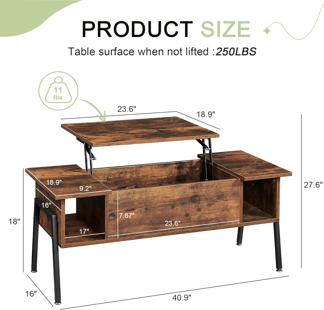 Versatile Wood Lift-Top Coffee Table with Hidden Storage, Brown