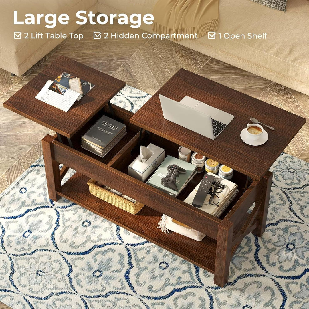 Lift Top Coffee Table with Hidden Compartment, Farmhouse Espresso