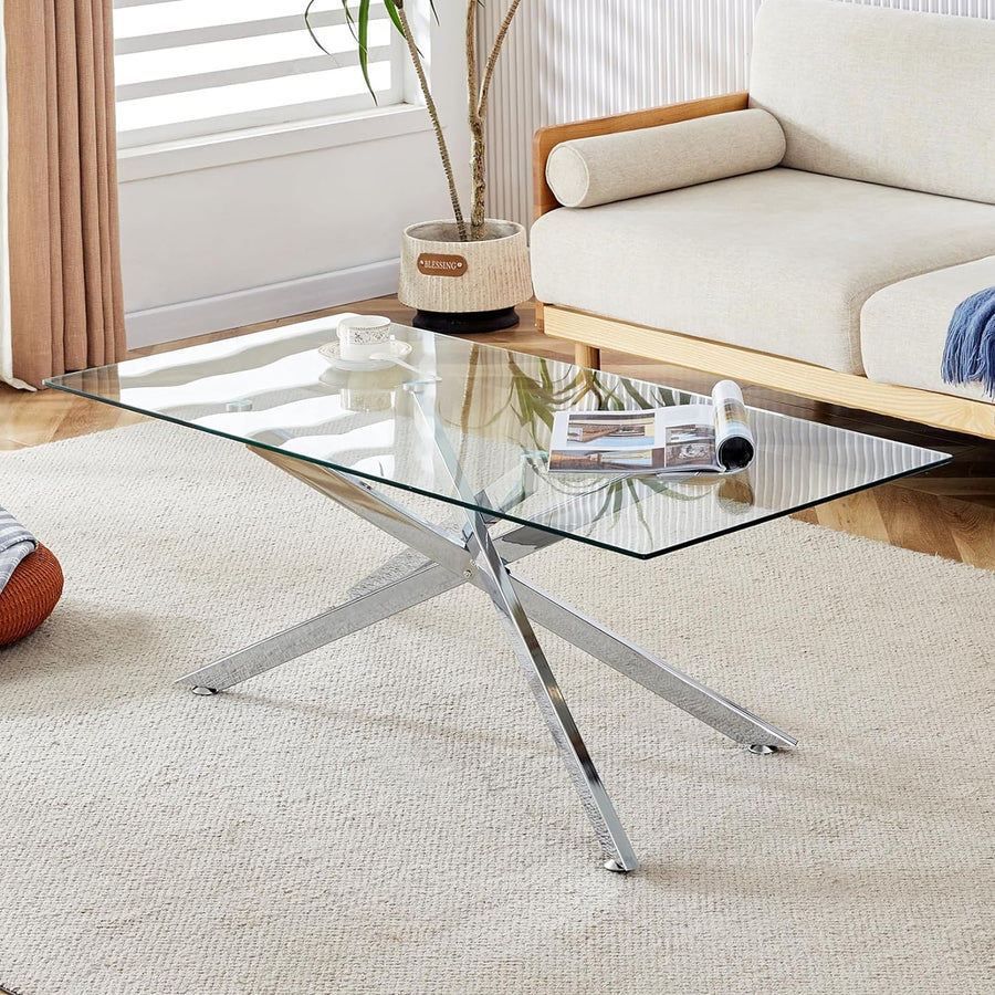 Elegant Silver Glass Coffee Table for Modern Living Spaces, F-silver1