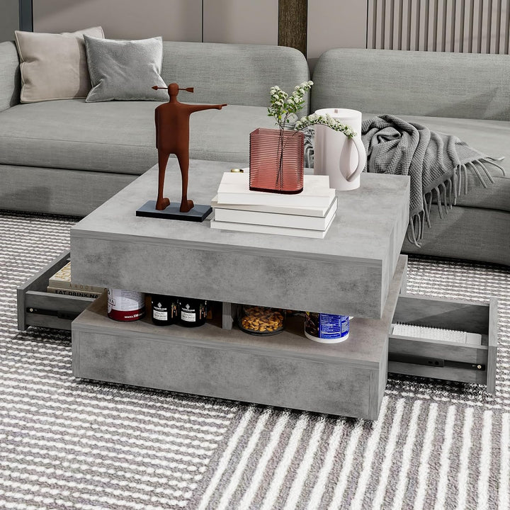 Modern 2-Tier Square Coffee Table, White with 16-Color Lighting