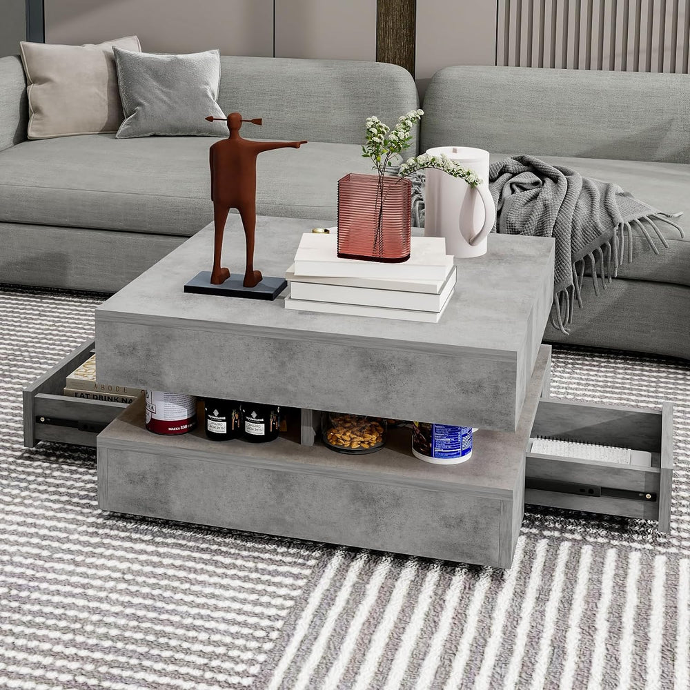 Square LED Coffee Table with Gray Marble Pattern, Pr3