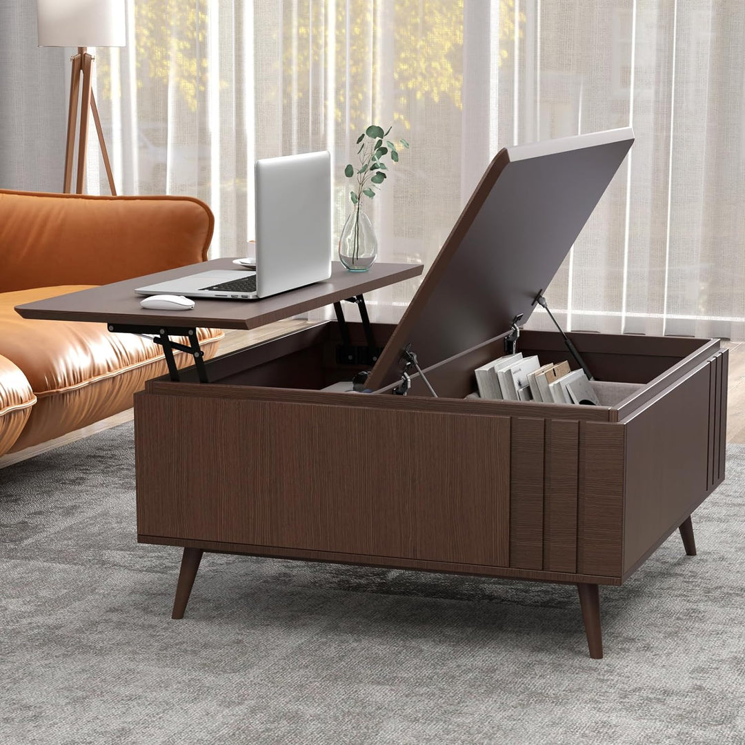 Versatile Mid-Century Modern Coffee Table with Storage, Dark Walnut