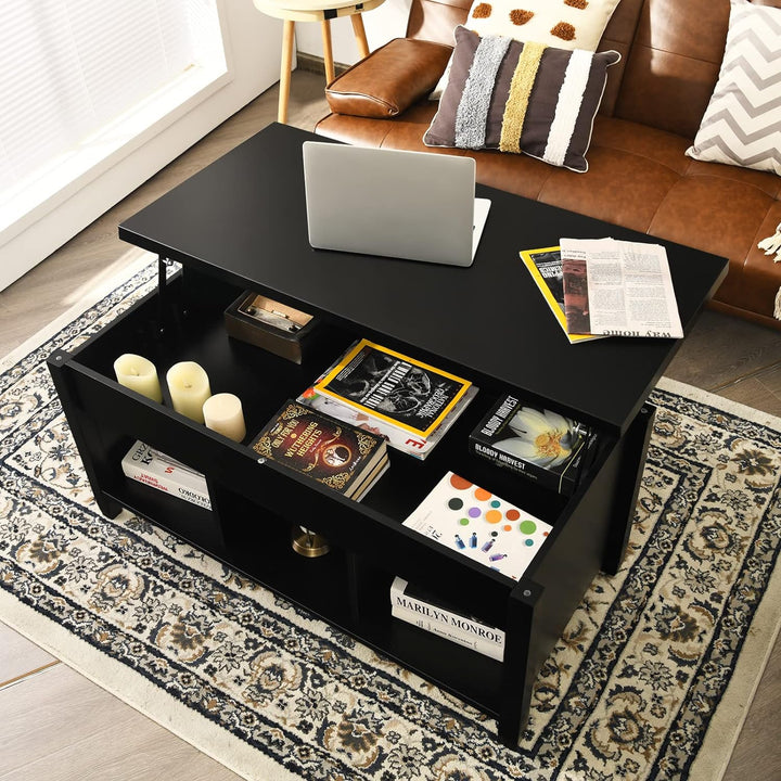 GOFLAME Lift Top Coffee Table, Hidden Compartment, Accent Table, Black