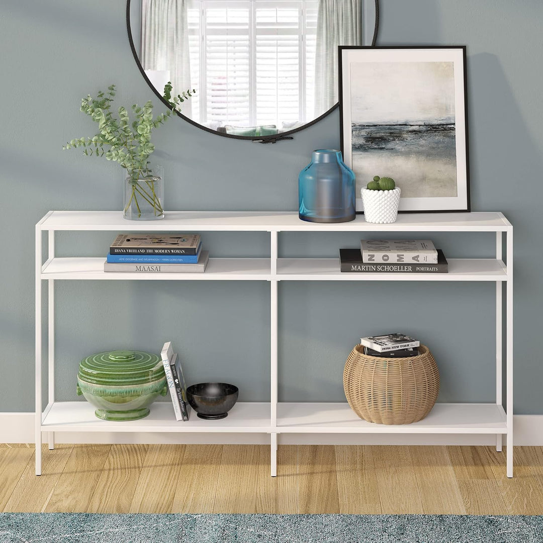 Rectangular Console Table with Metal Shelves, Matte White