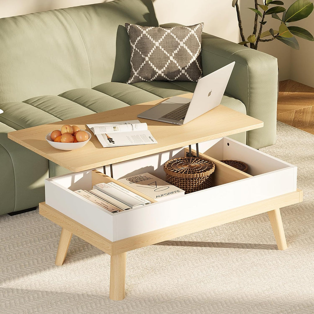 Meilocar Wood Coffee Table with Hidden Compartment, Oak