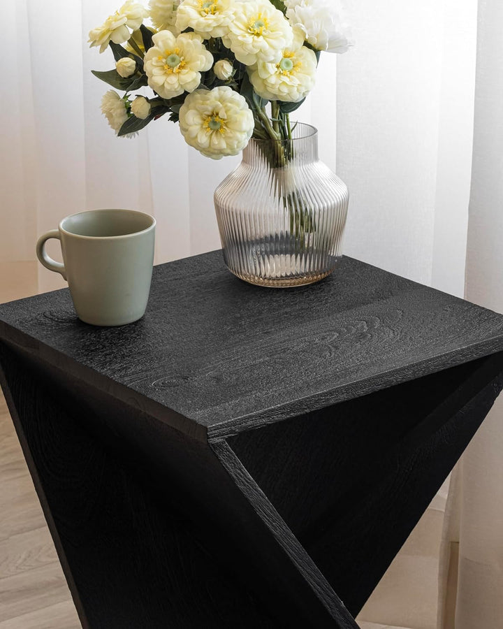 Mango Wood Twisted X End Table Black