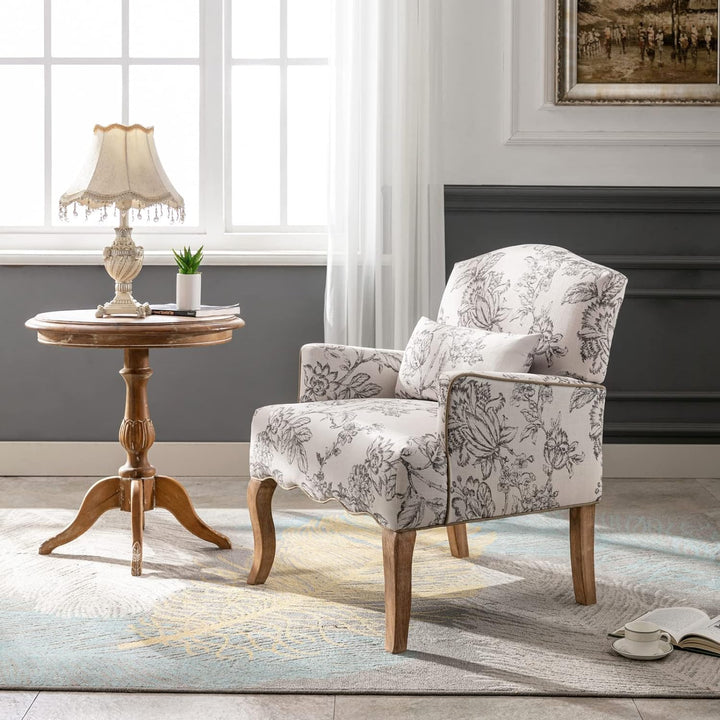 Floral Accent Chair Beige Comfy Single Sofa