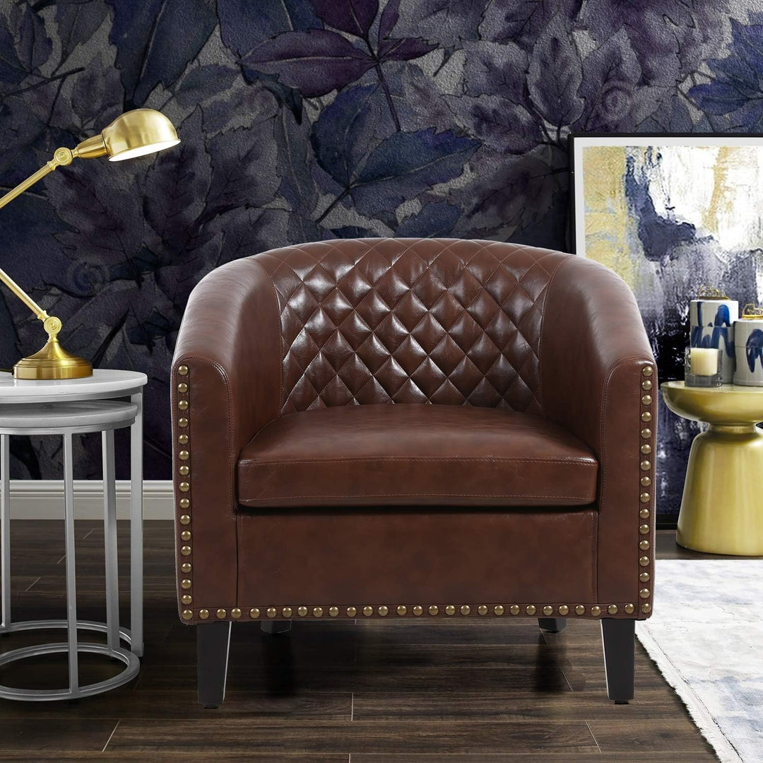 Armchair Barrel Club Chair,Modern PU Leather Accent