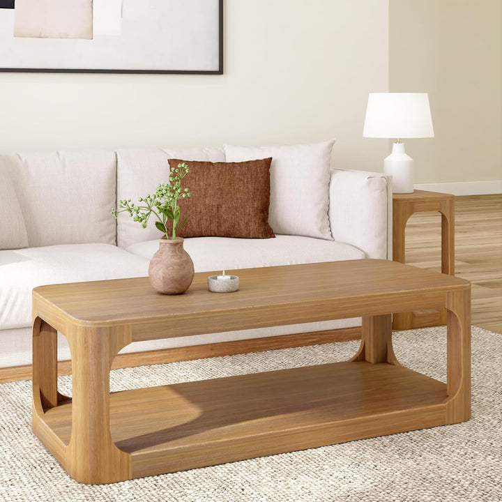 Solid Wood Modern Coffee Table, Pecan