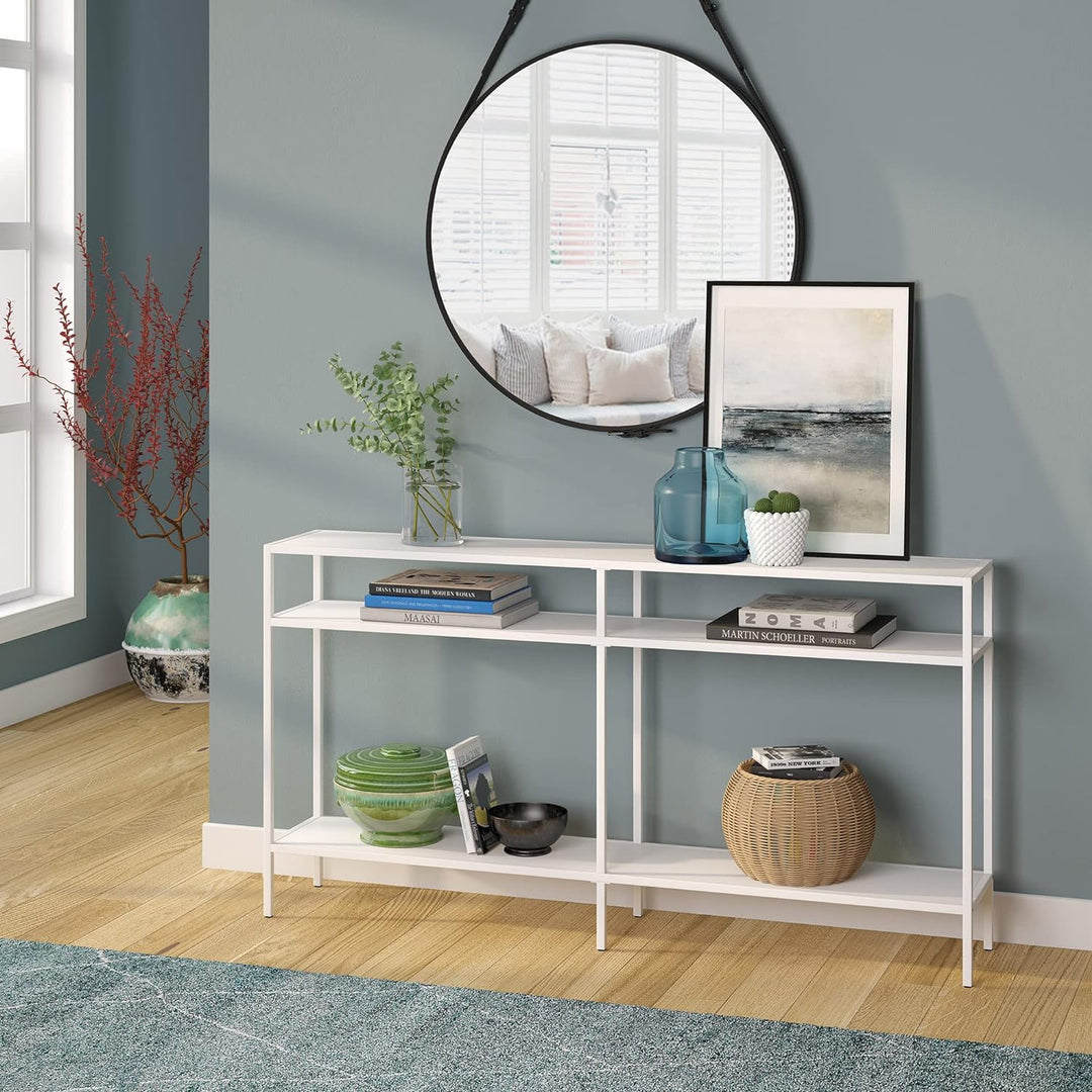 Rectangular Console Table with Metal Shelves, Matte White