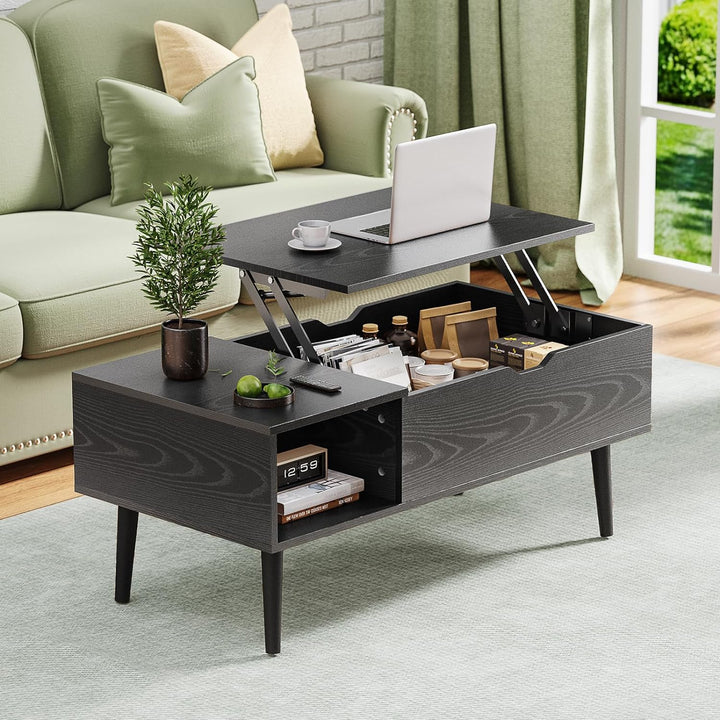 OLIXIS Modern Lift Top Coffee Table with Storage Shelf, Black