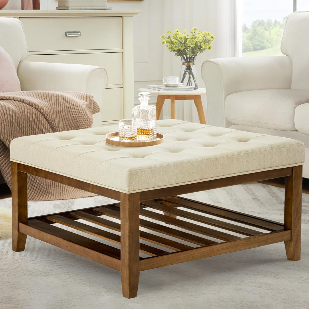 Elegant Square Ottoman Coffee Table, Ivory