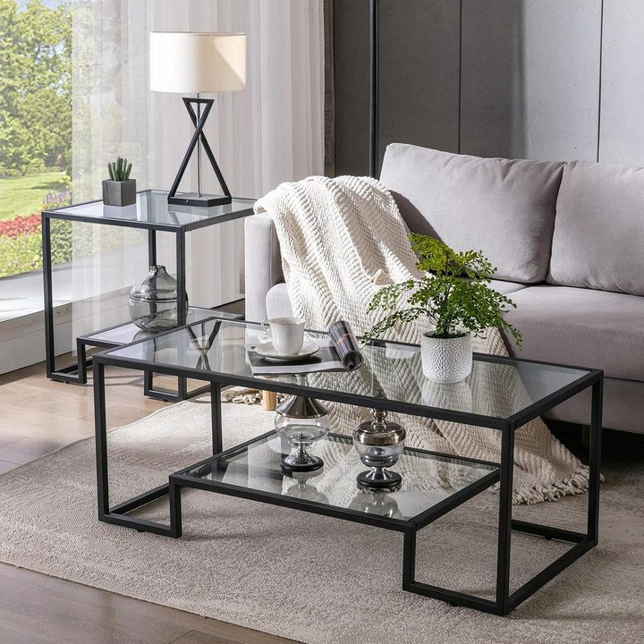 Simple Modern Glass 3-Piece Table Set, Black