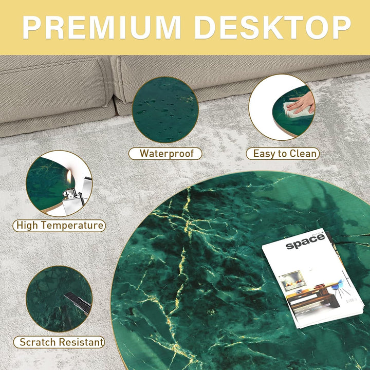 HLR Round Coffee Table, Green Faux Marble Top