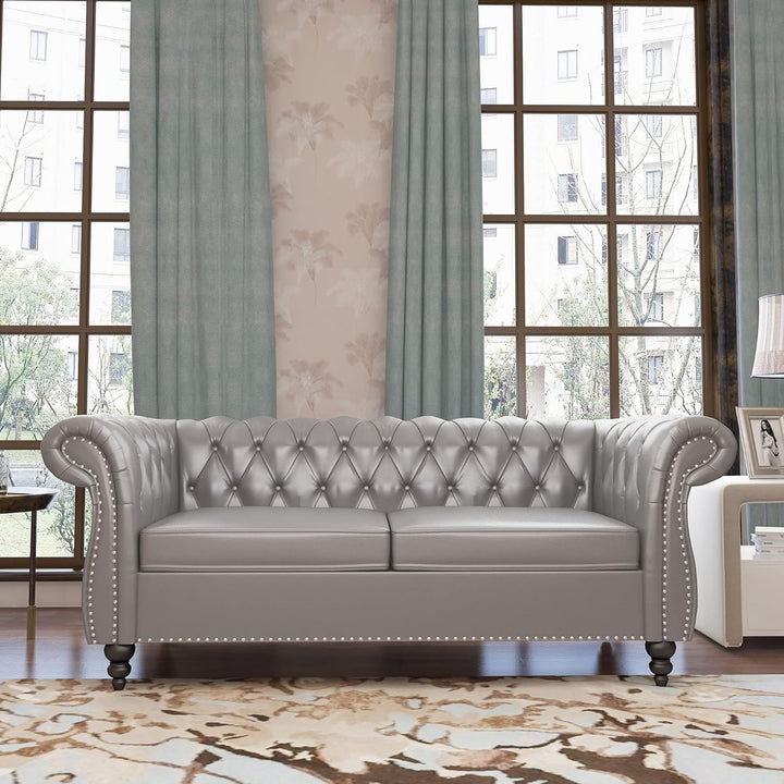 Chesterfield Loveseat, Modern Leather Sofa Tufted Couch