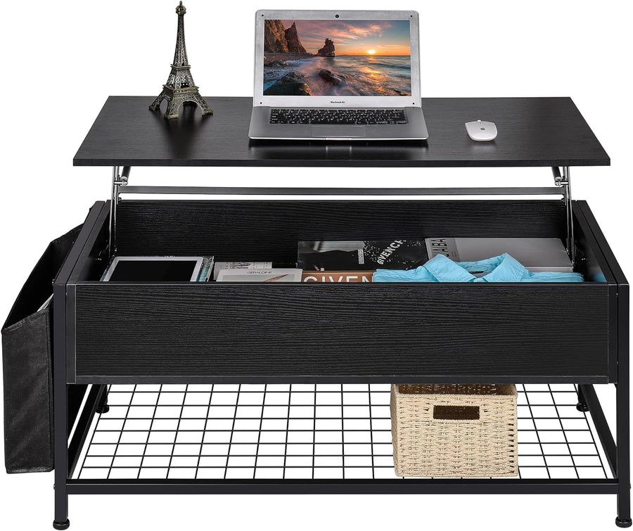 Lift-Top Coffee Table with Hidden Storage, Black