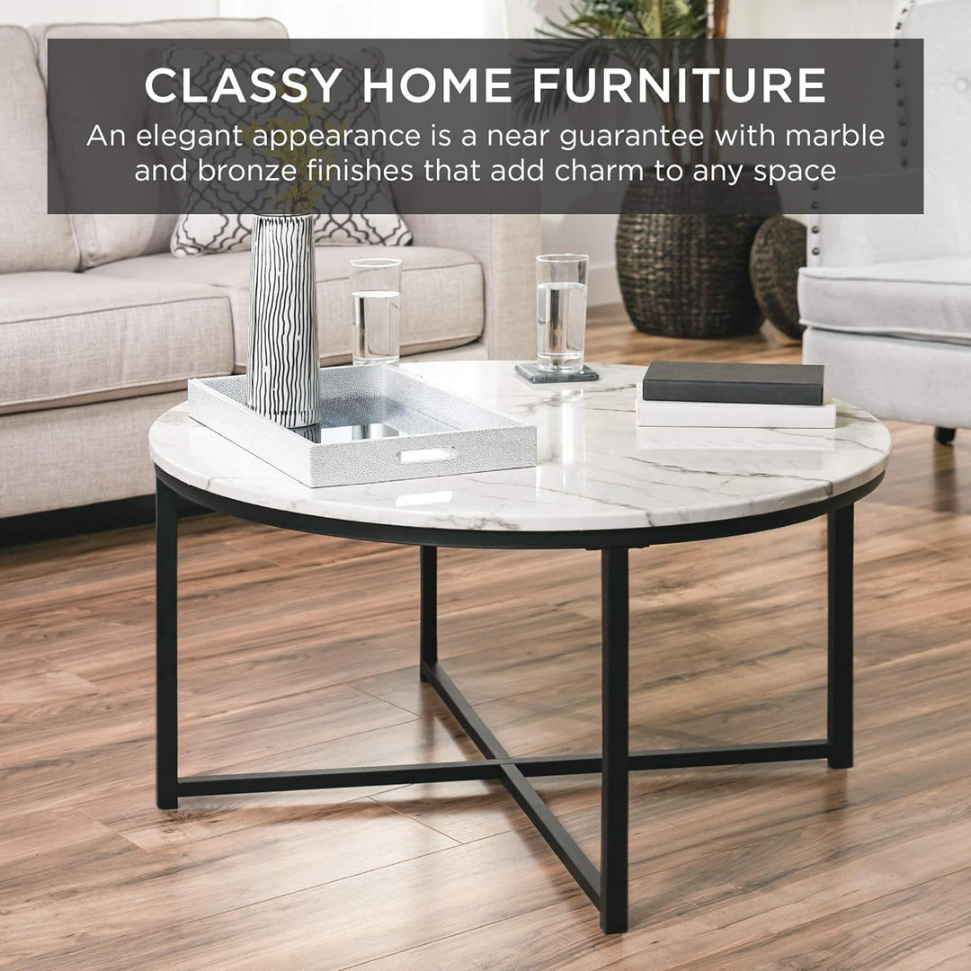 Faux Marble Accent Table, Modern End Table, White/Black