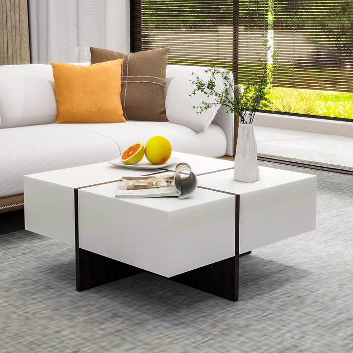 Modern White Coffee Table, Durable Particle Board, Waterproof, Pr4