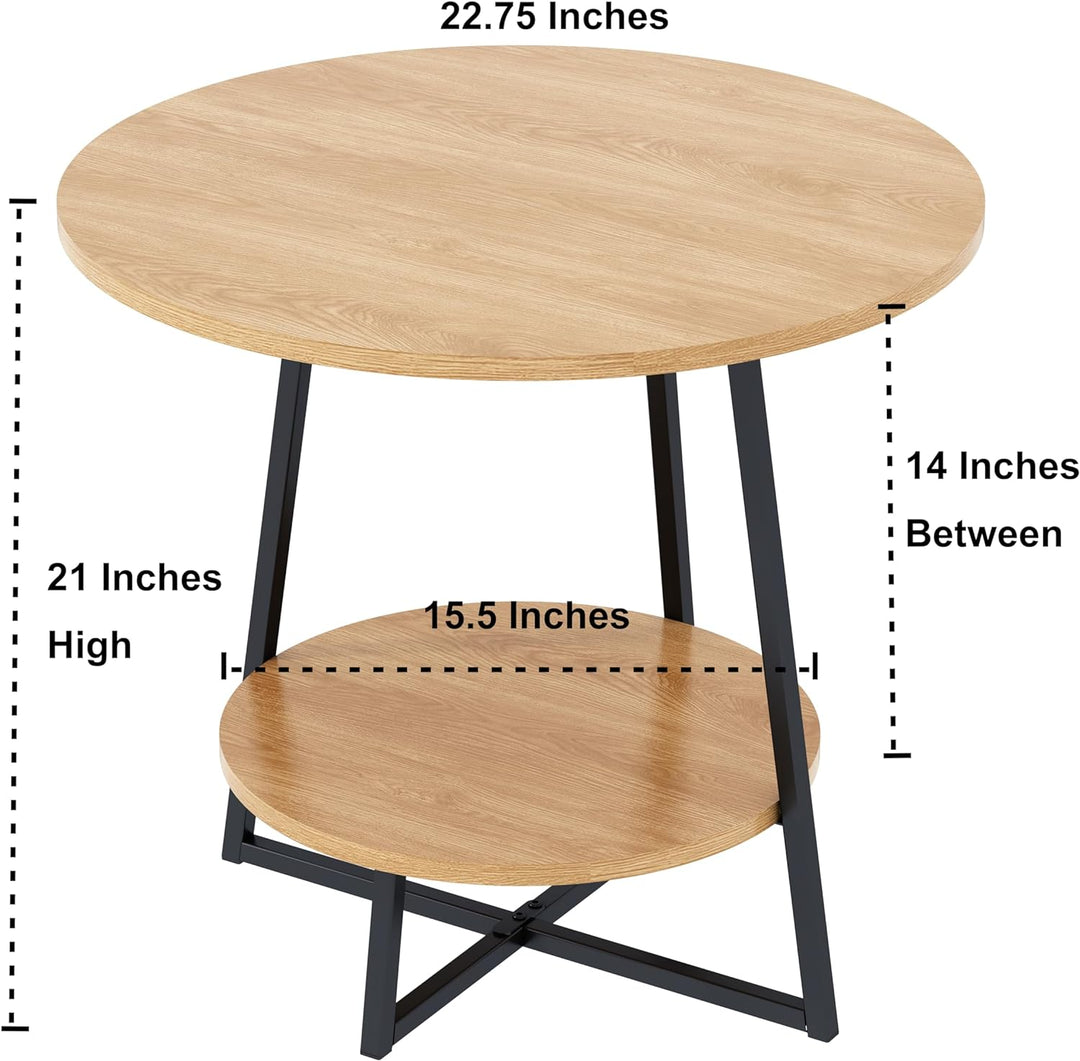 Living Room Coffee Tables, 2-Tier Round Table, Wood Grain