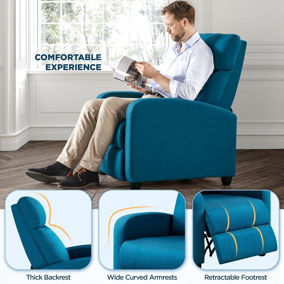 Fabric Recliner Sofa Blue Modern Single Recliner