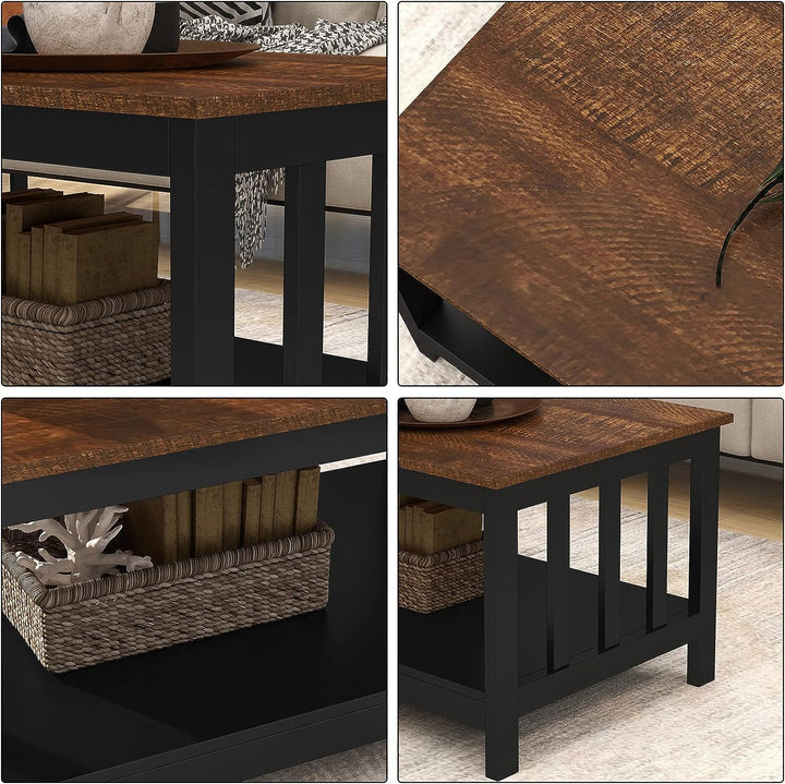 Farmhouse Coffee Table with Shelf, Black