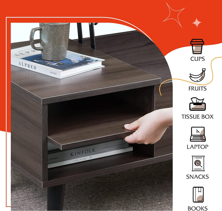 Lift Top Coffee Table with Hidden Storage, Adjustable Shelf, Grey