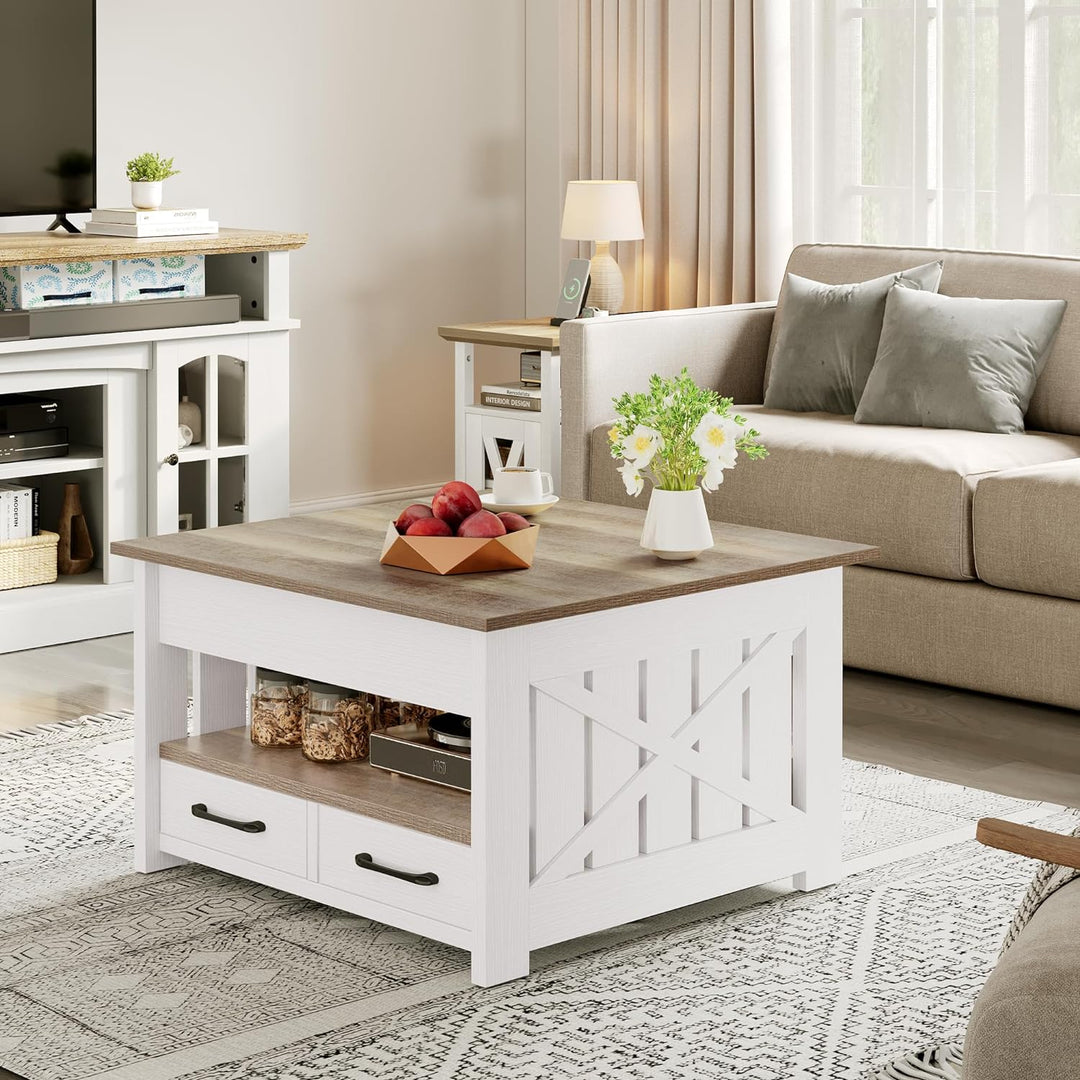 Farmhouse Coffee Table with Storage and Lifting Top, Grey Wash