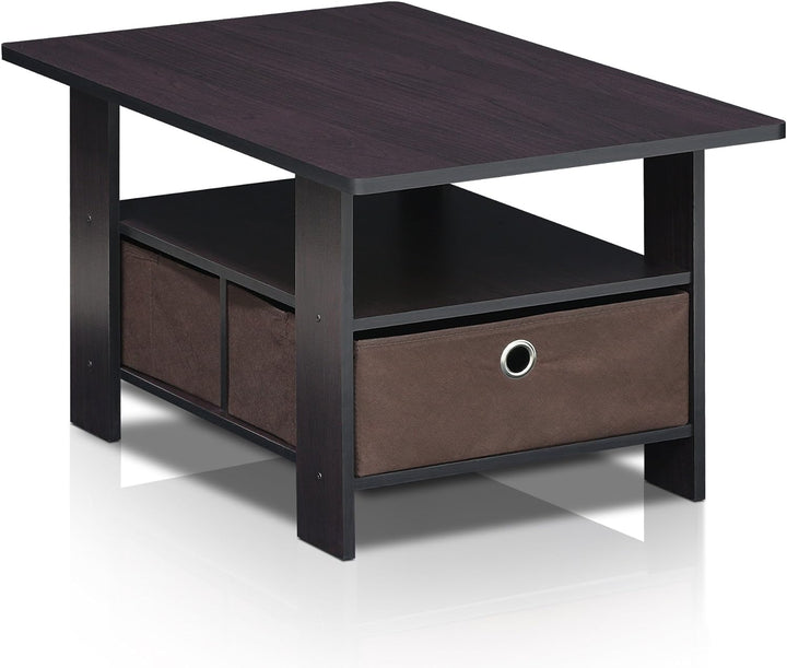 Furinno Andrey Coffee Table with Bin Drawer, Dark Walnut