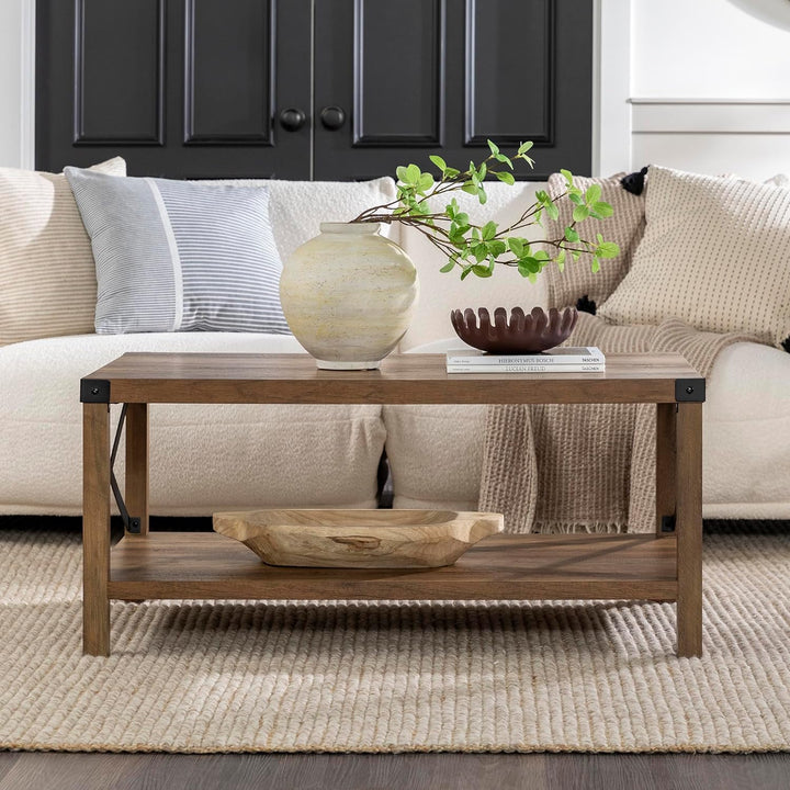 Sedalia Modern Farmhouse Metal X Coffee Table, Rustic Oak