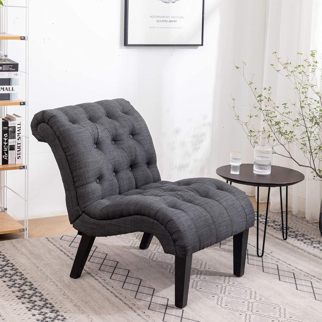 Upholstered Accent Chair Gray Fabric Wood Legs