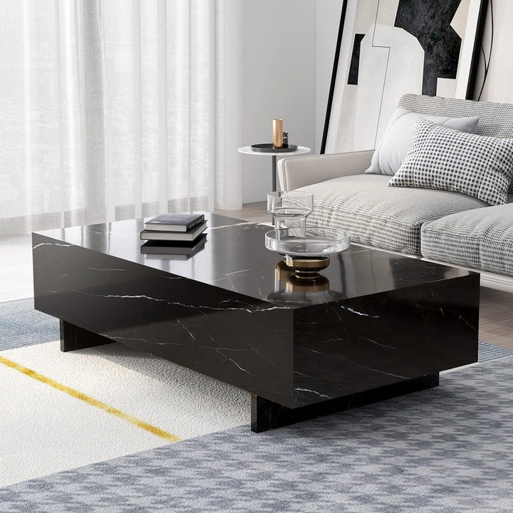 Elegant Marble Rectangle Coffee Table, Black